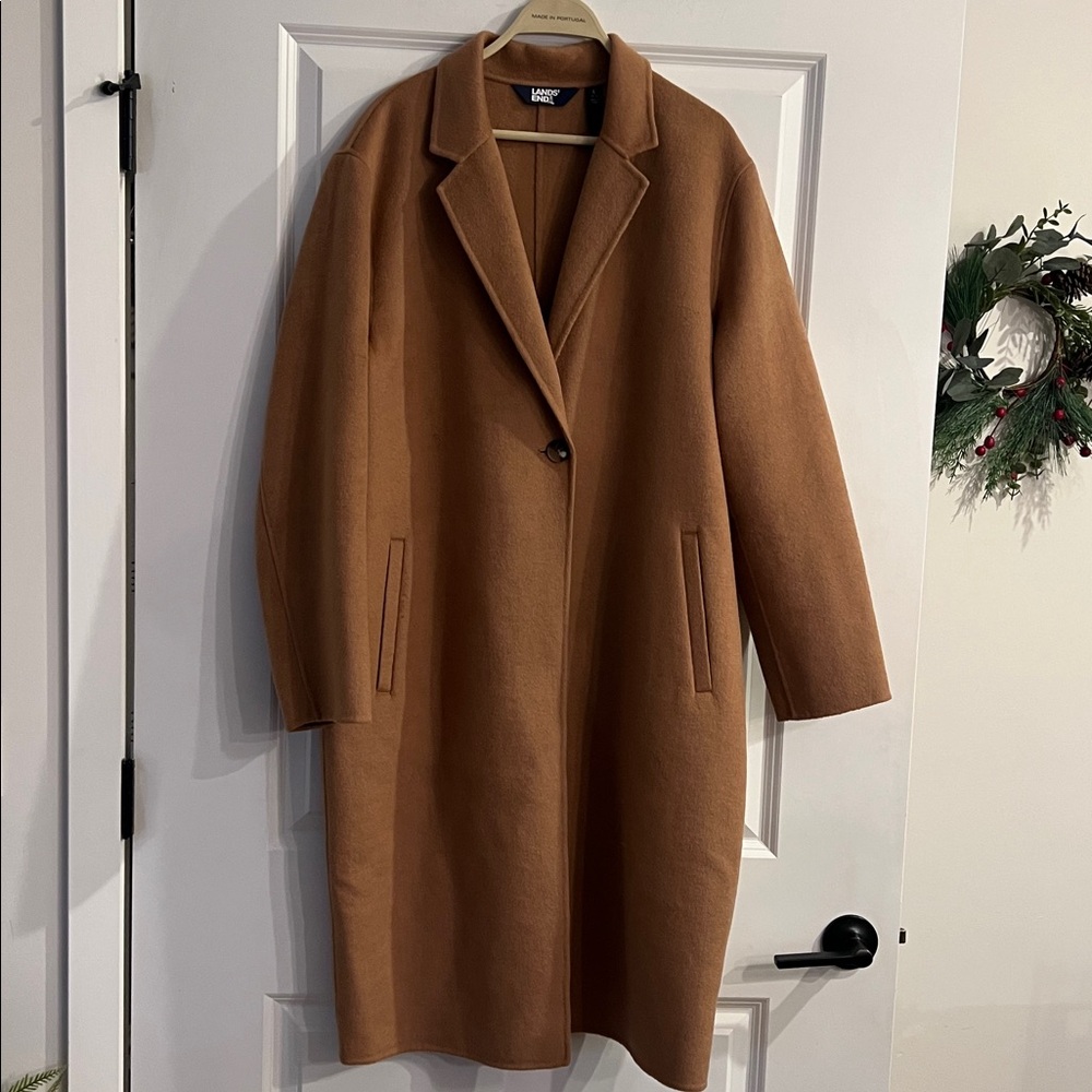 Lands’ End Wool Blend Overcoat - Camel - Size - Large - Picture 2 of 16